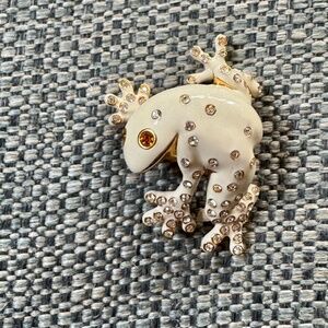 Vintage Joan Rivers White Enamel Frog Brooch, Designer Statement Figural Pin
